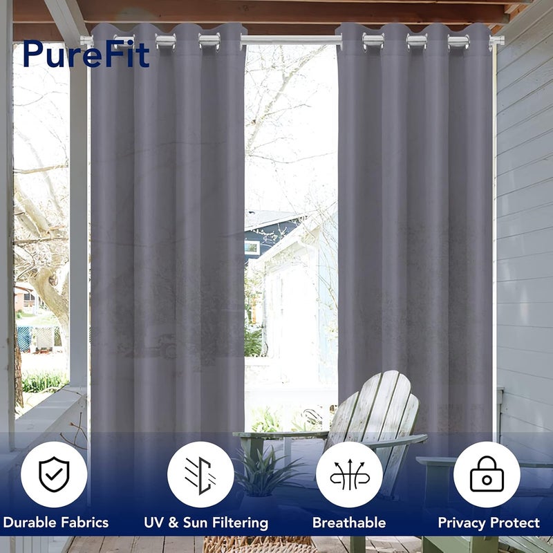 PureFit ستائر خارجية شفافة للباتيو مقاومة للماء/الطقس، مقاومة للتلاشي، ستائر فويل خارجية للكوخ، الشرفة الأمامية، البرغولا، ستارة خصوصية لتصفية الشمس، 54 × 84 بوصة، مجموعة من 2، رمادي - Image 3